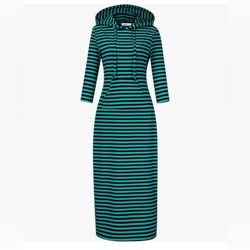 NWT MISSKY Women's Casual Pocket Slim Pullover Maxi Hoodie Dress.